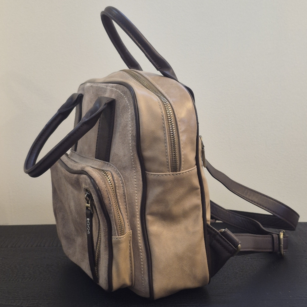 Chillx Chamois Leather Suede Backpack Bag Multi-Pocket Work Travel School Vegan